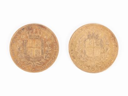 2 monnaies en or: 20 lires Sardaigne 1831P...