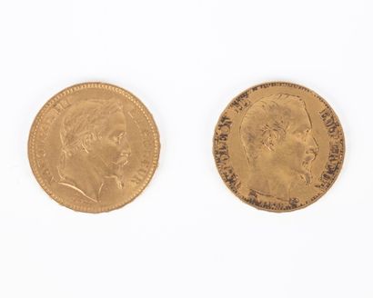 2 monnaies en or: 20 FF 1856 A et 1863 A