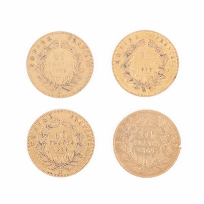 4 monnaies en or: 10 FF 1859BB 1858A 1863A...