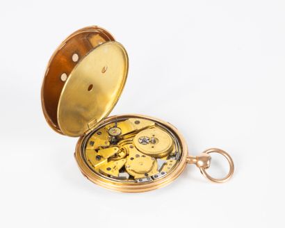 Montre de poche plate en or guilloché, cadran...