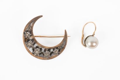 Broche croissant en or et argent sertie d'éclats...