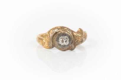 Bague solitaire en argent et or sertie d'un...