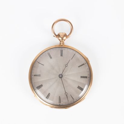 Montre de poche plate en or guilloché, cadran...