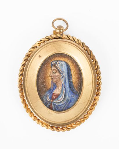 Médaillon ovale de la Vierge en micromosaïque,...