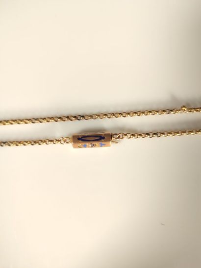 Gold round link chain, clasp with enamel...