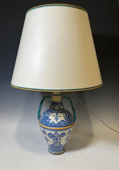 Ceramic vase mounted as a blue geometric...