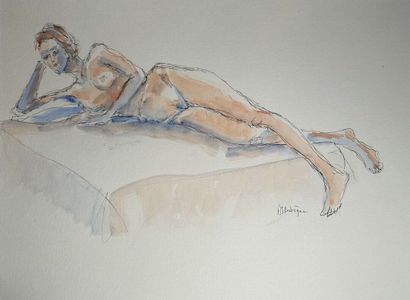 Aude-Sophie BAHEGNE-LEMAN
Nu. Dessin aquarellé....