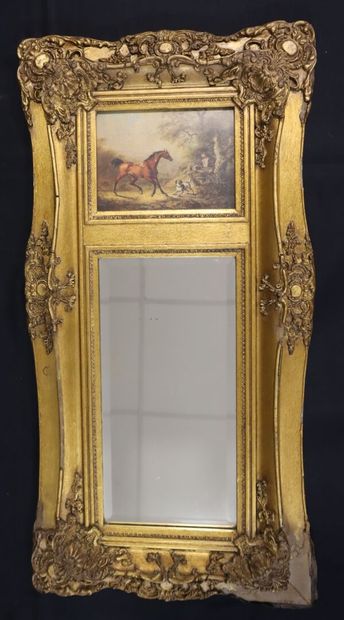 Gilded wood overmantel mirror decorated with...