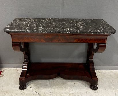 Mahogany and veneer console with one drawer...