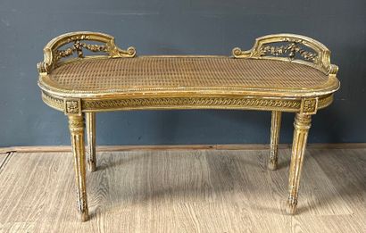 Wooden piano bench, molded and carved in...
