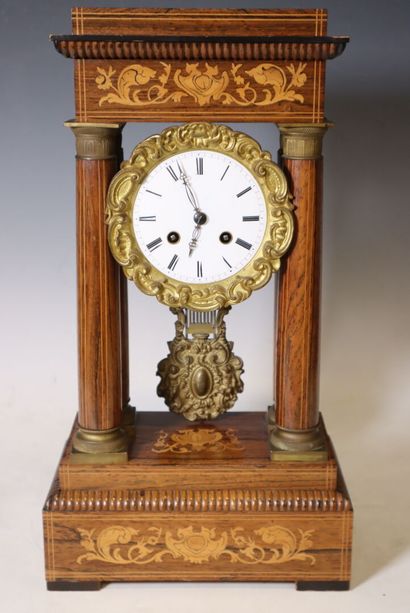 Temple clock in rosewood veneer and light...