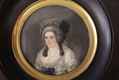 Meeting of four framed miniatures with circular...