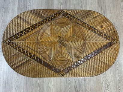 Rattan coffee table, bamboo base. 
69 x 121...