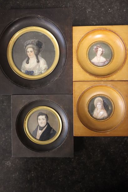 Meeting of four framed miniatures with circular...
