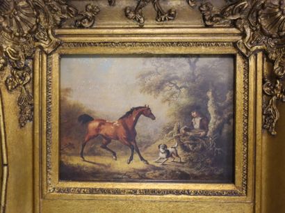 Gilded wood overmantel mirror decorated with...