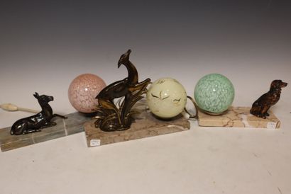 Set of three bedside lamps with animal and...
