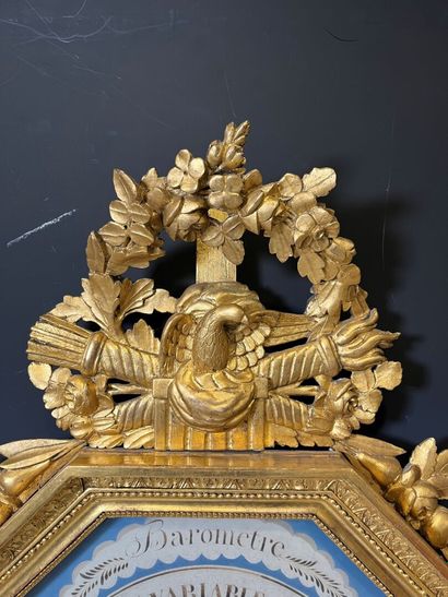 Gilded wood octagonal barometer decorated...