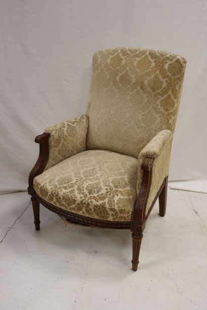 Louis XVI style armchair in natural wood....
