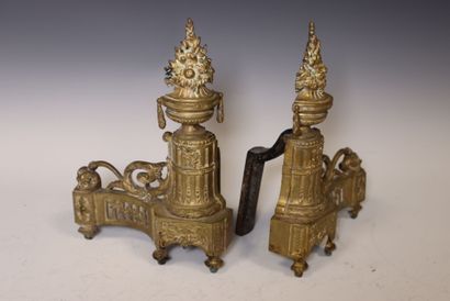 Pair of gilt metal andirons, 
Louis XVI style
Height:...