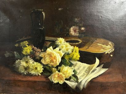 Jules GIRAUD (XIXe)
Nature morte à la mandoline.
Signée...
