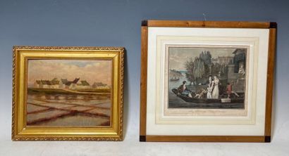 Oil on panel depicting a village bordering...