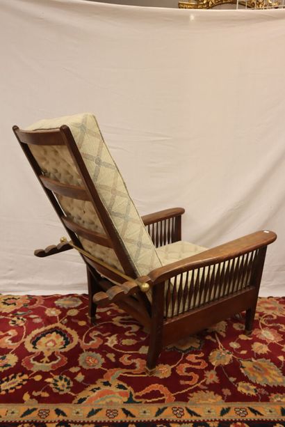 Morris type varnished wood planter's armchair....