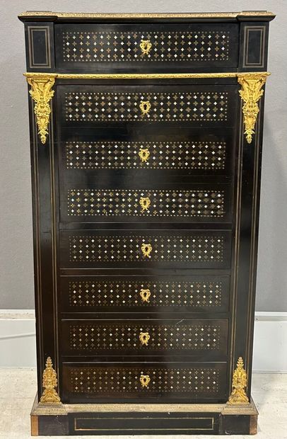 Secretary desk in blackened wood with mother-of-pearl...