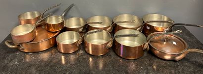 Copper cookware including 10 pans, 1 sautoir...