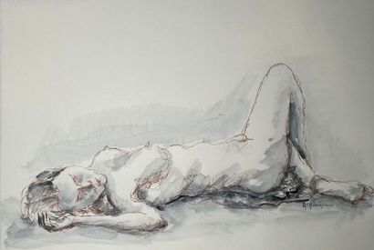 Aude-Sophie BAHEGNE-LEMAN
Nu. Dessin aquarellé....