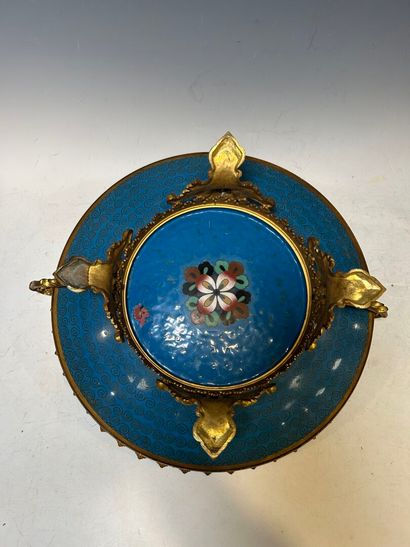 Large polychrome cloisonné enamel bowl with...