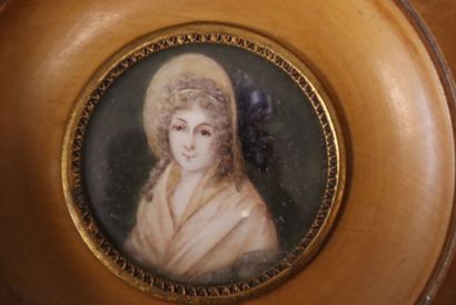 Meeting of four framed miniatures with circular...