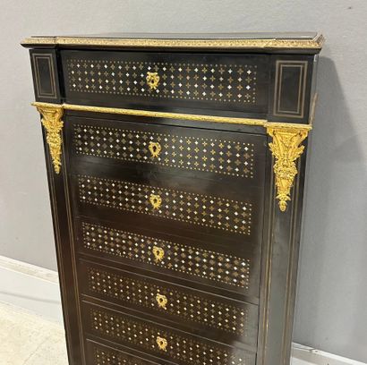 Secretary desk in blackened wood with mother-of-pearl...