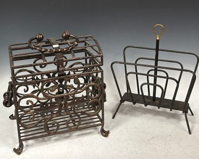 Wrought iron bottle case and magazine rack...