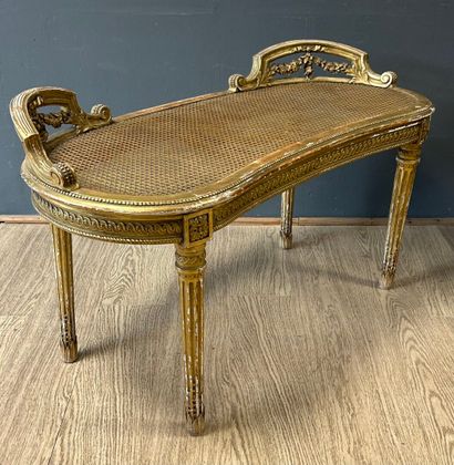 Wooden piano bench, molded and carved in...