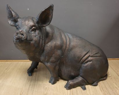 Groupe en fonte d'aluminium figurant un cochon...