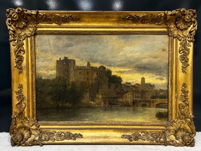 Vue de Clisson. 
Huile sur carton 
Signée...