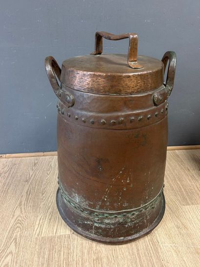 Copper ember smoker and lid. 19th century....