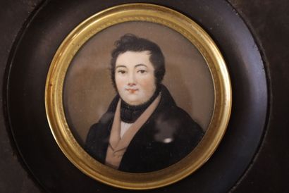 Meeting of four framed miniatures with circular...
