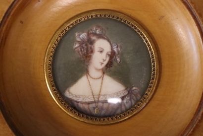 Meeting of four framed miniatures with circular...
