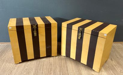 Pair of wooden chests painted with beige...
