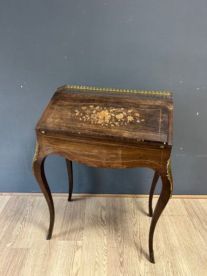 Small wooden secretary with floral inlaid...