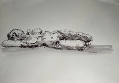 Aude-Sophie BAHEGNE-LEMAN
Nu. Dessin aquarellé....