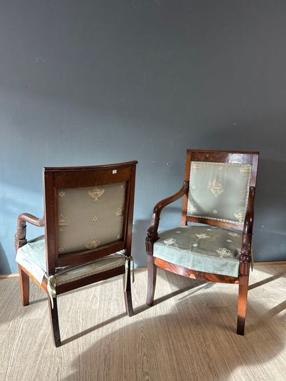 Pair of mahogany armchairs, dolphin-shaped...