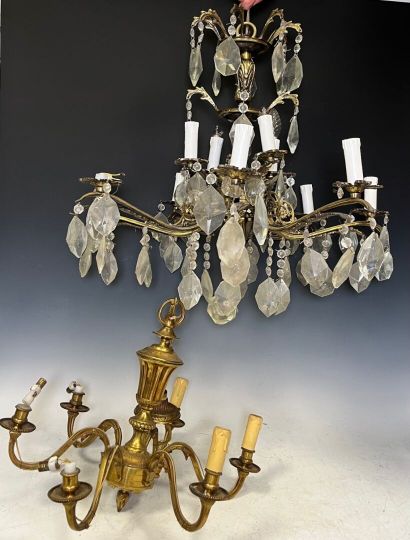 Gilded metal chandelier with eight arms of...