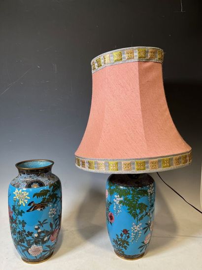 Paire de vase en émail cloisonné polychrome...