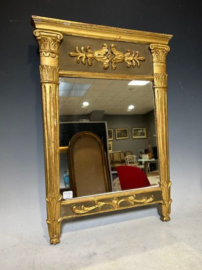 Gilded wood and green lacquered column mirror...