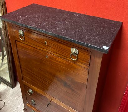 Mahogany-veneered oak writing desk opening...