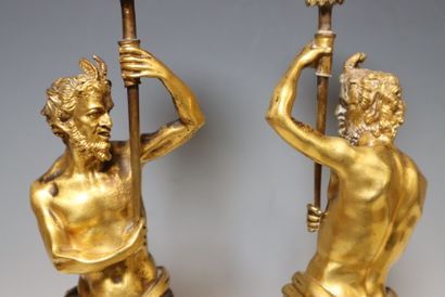 Pair of ormolu candlesticks, the shafts formed...