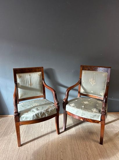 Pair of mahogany armchairs, dolphin-shaped...