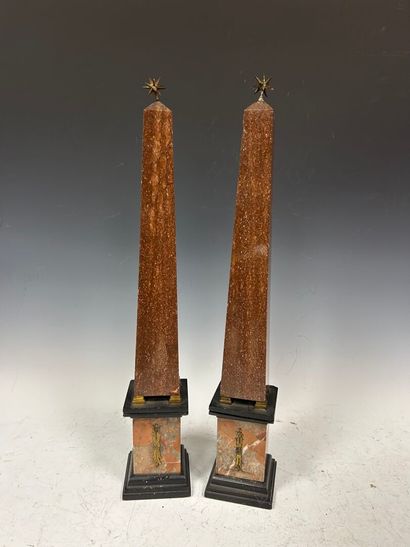Pair of obelisks in Breche and red marble,...